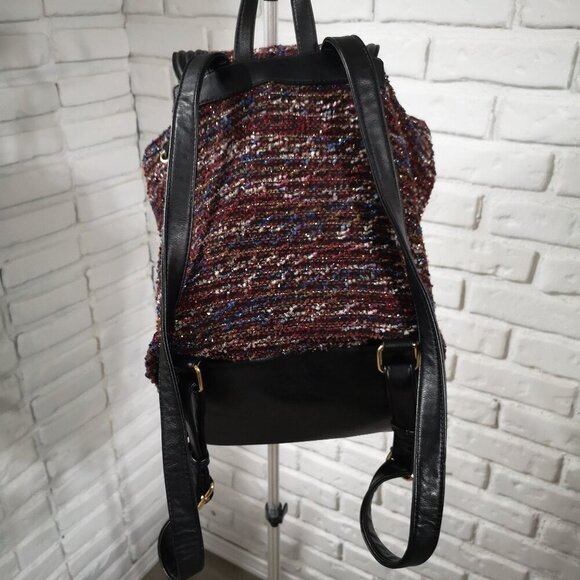 Aldo Adult Ladies Burgundy with Sparkly Yarn & Black Trim Snap Closure Backpack - Picture 3 of 16